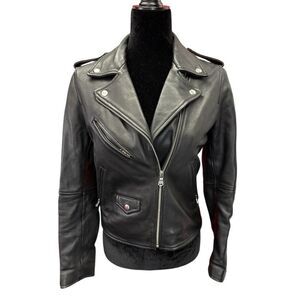 Levi’s Genuine Leather Moto Biker Jacket Black XS Real Sheep Skin Chic